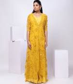Yellow embroidered organza jacket set