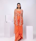Orange embroidered organza jacket set