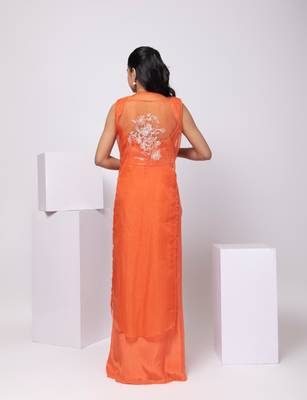 Orange embroidered organza jacket set 3