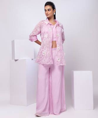 Lavender embroidered organza jacket set 1
