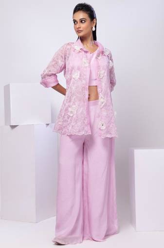 Lavender embroidered organza jacket set