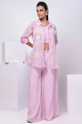 Lavender embroidered organza jacket set