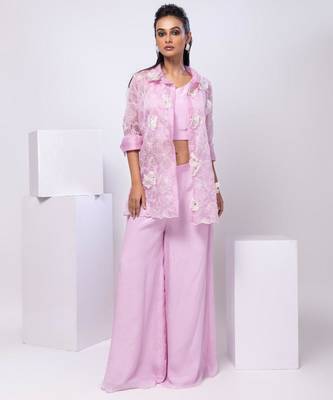 Lavender embroidered organza jacket set 2