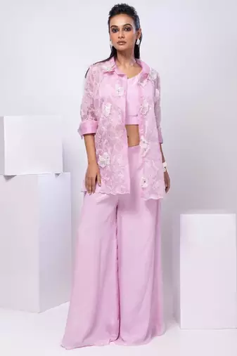 Lavender embroidered organza jacket set