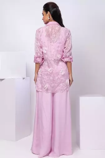 Lavender embroidered organza jacket set
