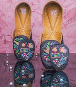 Navy blue embroidered leather juttis