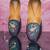 Navy blue embroidered leather juttis