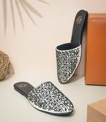 Black embroidered leather mules