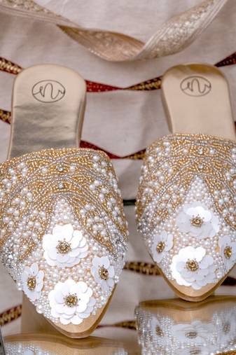 Gold embroidered leather mules