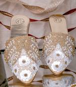 Gold embroidered leather mules