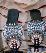 Black embroidered leather mules