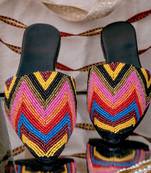 Multicolor embroidered leather mules