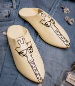 Yellow printed leather mules