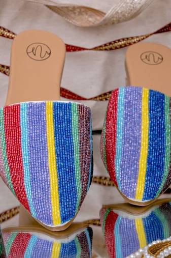 Multicolor embroidered leather mules