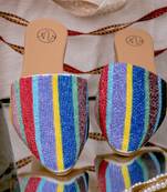 Multicolor embroidered leather mules