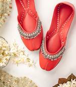 Red solid leather juttis