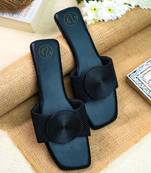 Black solid leather flats