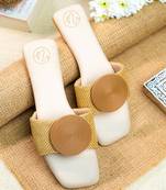 Beige solid leather flats