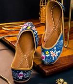Navy blue embroidered leather juttis
