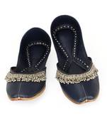 Dark blue embroidered leather juttis