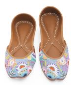 Blue embroidered leather juttis