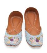 Blue embroidered leather juttis