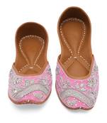 Pink embroidered leather juttis