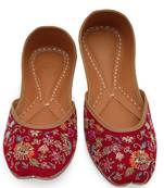 Red embroidered leather juttis