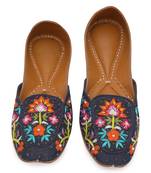 Blue embroidered leather juttis