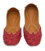 Red embroidered leather juttis