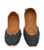 Navy blue embroidered leather juttis