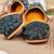 Navy blue embroidered leather juttis