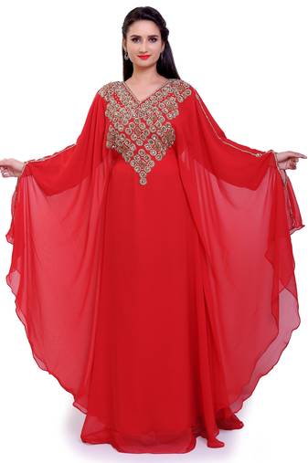 Royal Red Handwork Embroidered Stitched Kaftan – Perfect for Bridesmaids & Festive Wear