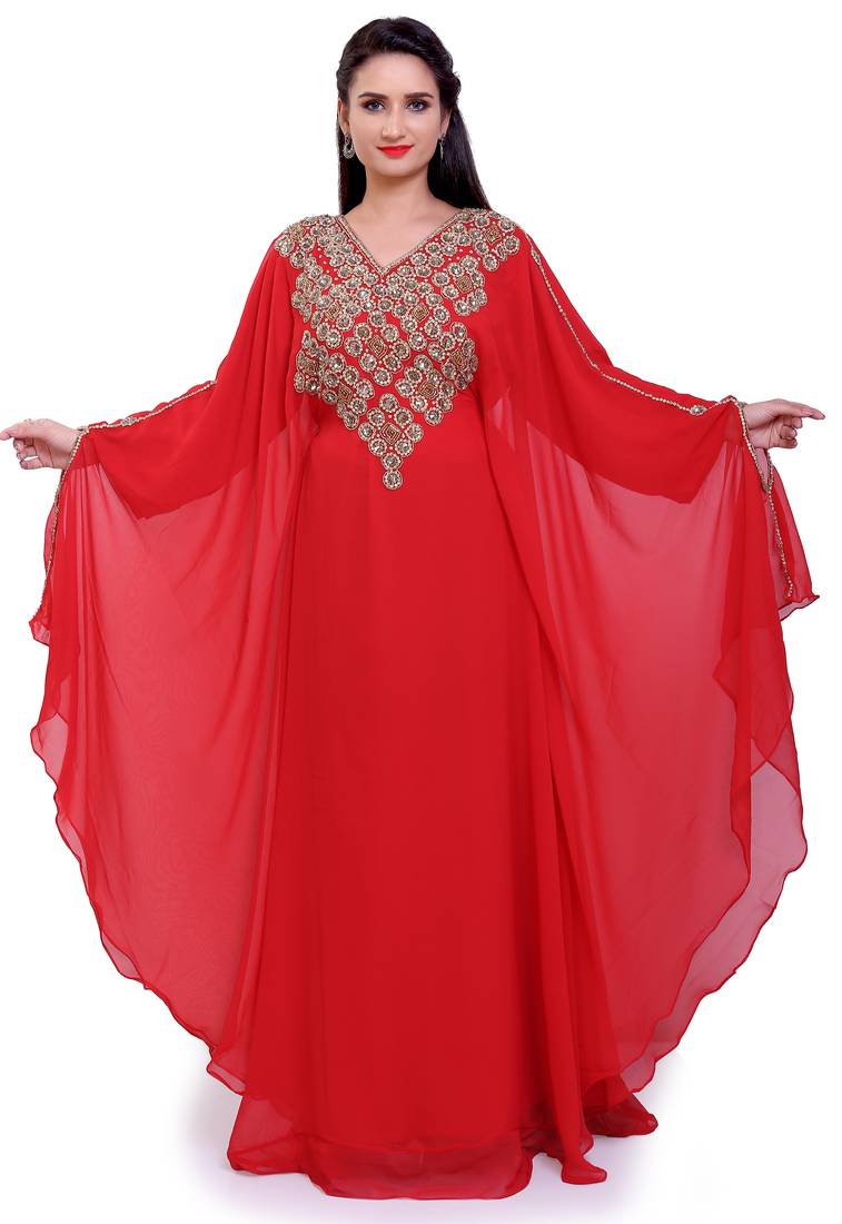 Royal Red Handwork Embroidered Stitched Kaftan – Perfect for Bridesmaids & Festive Wear