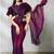 Shaded wine two tone satin silk beads embroidery work belt with ruffle sleeve designer ready to wear  saree