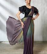 ready to wear shaded wine & gray two tone satin silk  designer  saree