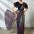 Shaded wine & gray two tone satin silk beads embroidery work belt with ruffle sleeve designer ready to wear  saree