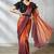 Shaded rust & orange two tone satin silk beads embroidery work belt with ruffle sleeve designer ready to wear  saree