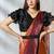 Shaded rust & orange two tone satin silk beads embroidery work belt with ruffle sleeve designer ready to wear  saree