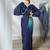 Shaded sky blue & blue two tone satin silk beads embroidery work belt with ruffle sleeve designer ready to wear  saree