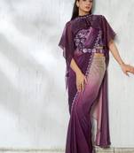 ready to wear shaded  wine two tone satin silk  designer  saree