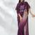 Shaded  wine two tone satin silk beads embroidery work belt with ruffle sleeve designer ready to wear  saree