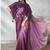 Shaded  wine two tone satin silk beads embroidery work belt with ruffle sleeve designer ready to wear  saree