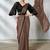 Brown two tone satin silk beads embroidery work belt with crushed sleeves designer ready to wear  saree