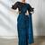 Blue & black two tone satin silk beads embroidery work belt with crushed sleeves designer ready to wear  saree