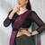 Shaded gray & wine two tone satin silk beads embroidery fancy sleeves designer ready to wear  saree