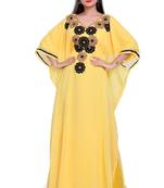 Sunshine Yellow Kaftan with Black & Golden Floral Embroidery – Party & Festive Wear