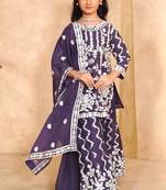 Fancy Georgette Embroidery and Diamond Work Purple Readymade Salwar Suit