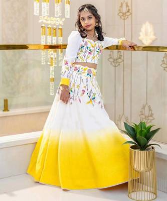 Designer Heavy Pure Crep Digital Printed  White Readymade Lehenga Choli 1