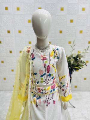 Designer Heavy Pure Crep Digital Printed  White Readymade Lehenga Choli 3